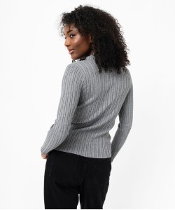 Pull en maille côtelée à col montant femme